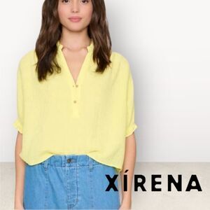 XiRENA Taye Top Women’s XS Pale Yellow Cotton Gauze Short Sleeve Blouse Made USA